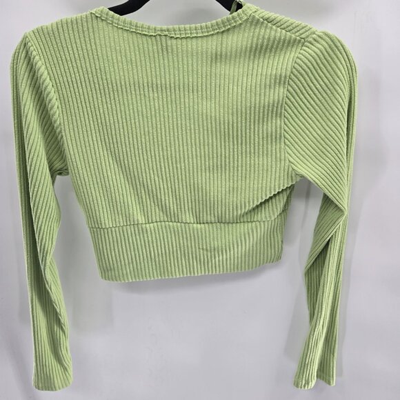 Wild Fable Mint Green Long Sleeved V-Neck Crop Top Small - Picture 2 of 7
